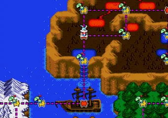 Unlock all levels using the password Level select map showing all unlocked stages in Tiny Toon Adventures: Buster's Hidden Treasure